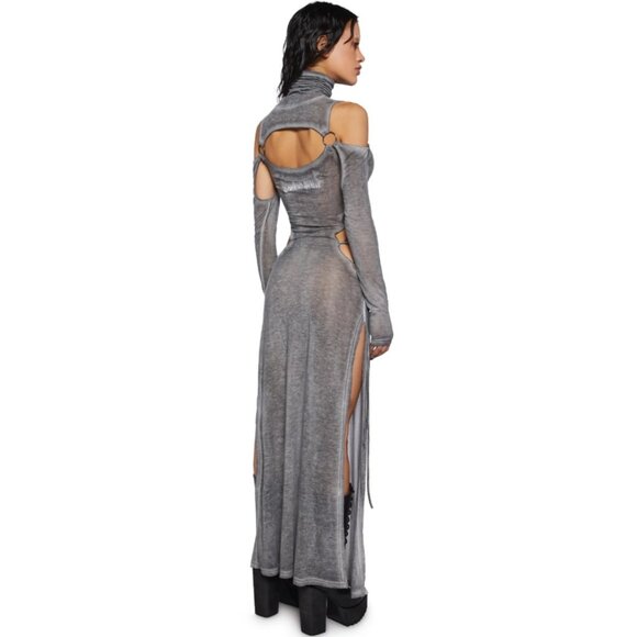 NWT Darker Wavs Extra Tall Turtleneck Semi-Sheer Jersey Maxi Dress w. Side Slits - Picture 4 of 11